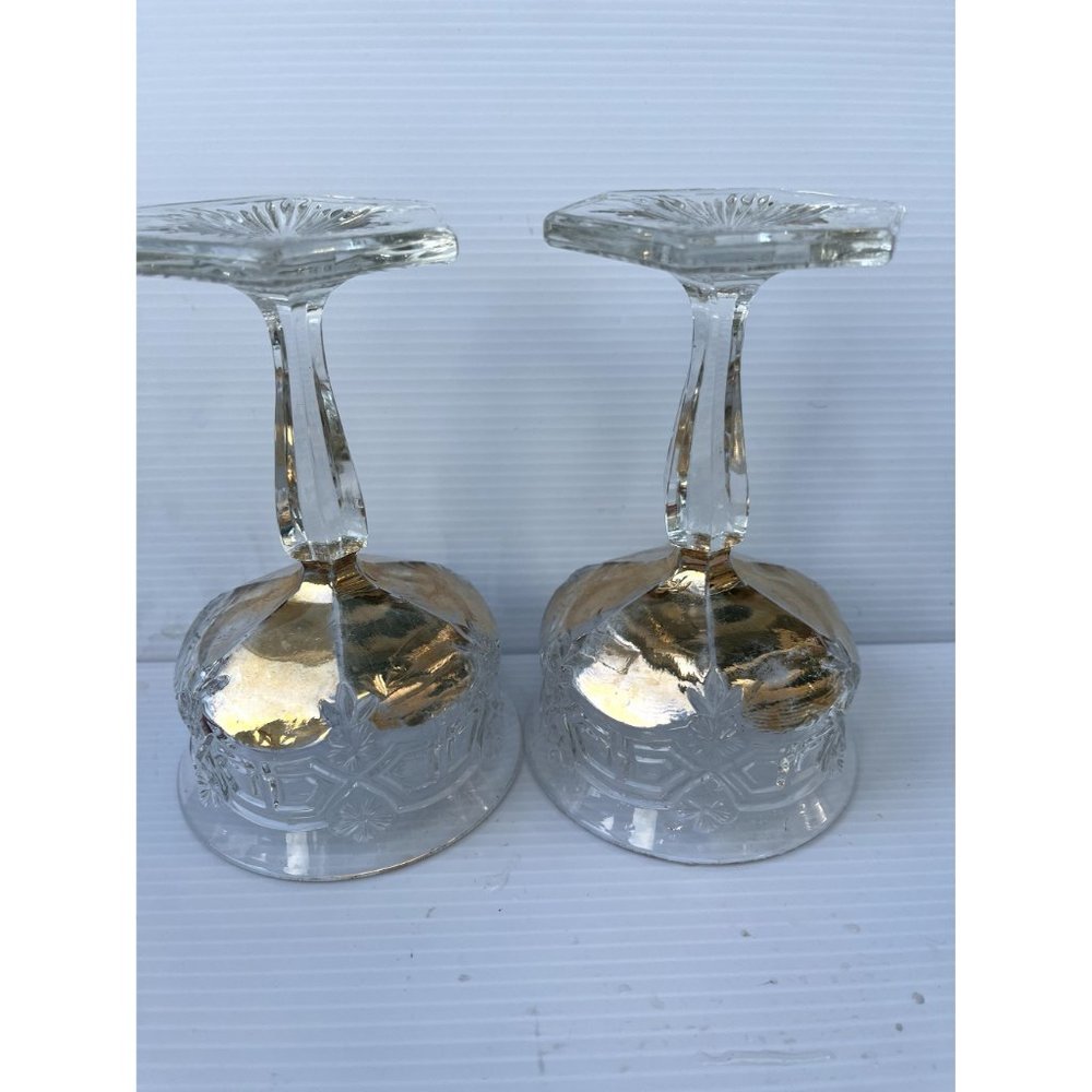 2 Pink Glow Vintage Uranium Etched Depression Glass  Goblets - Picture 7 of 12